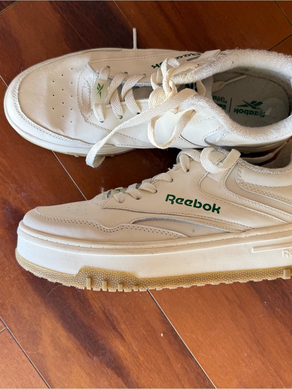 Reebok White Athletic Sneakers with Green Logo